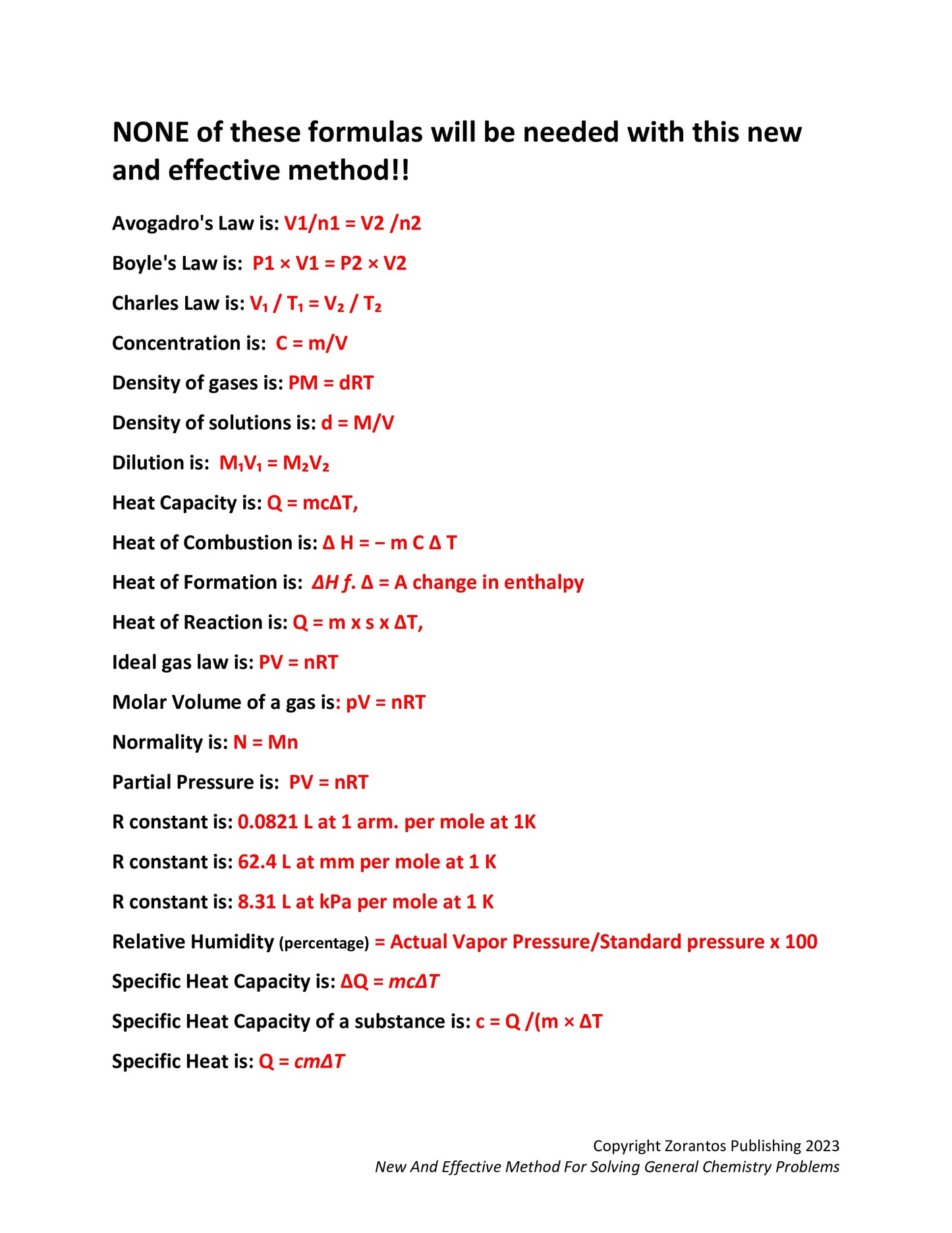 New and Effective Method for Solving General Chemistry Problems